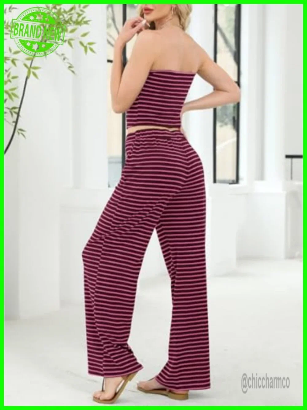Two Piece Set Summer Tube Top Pants Lounge Set for Beach Vacation Travel
